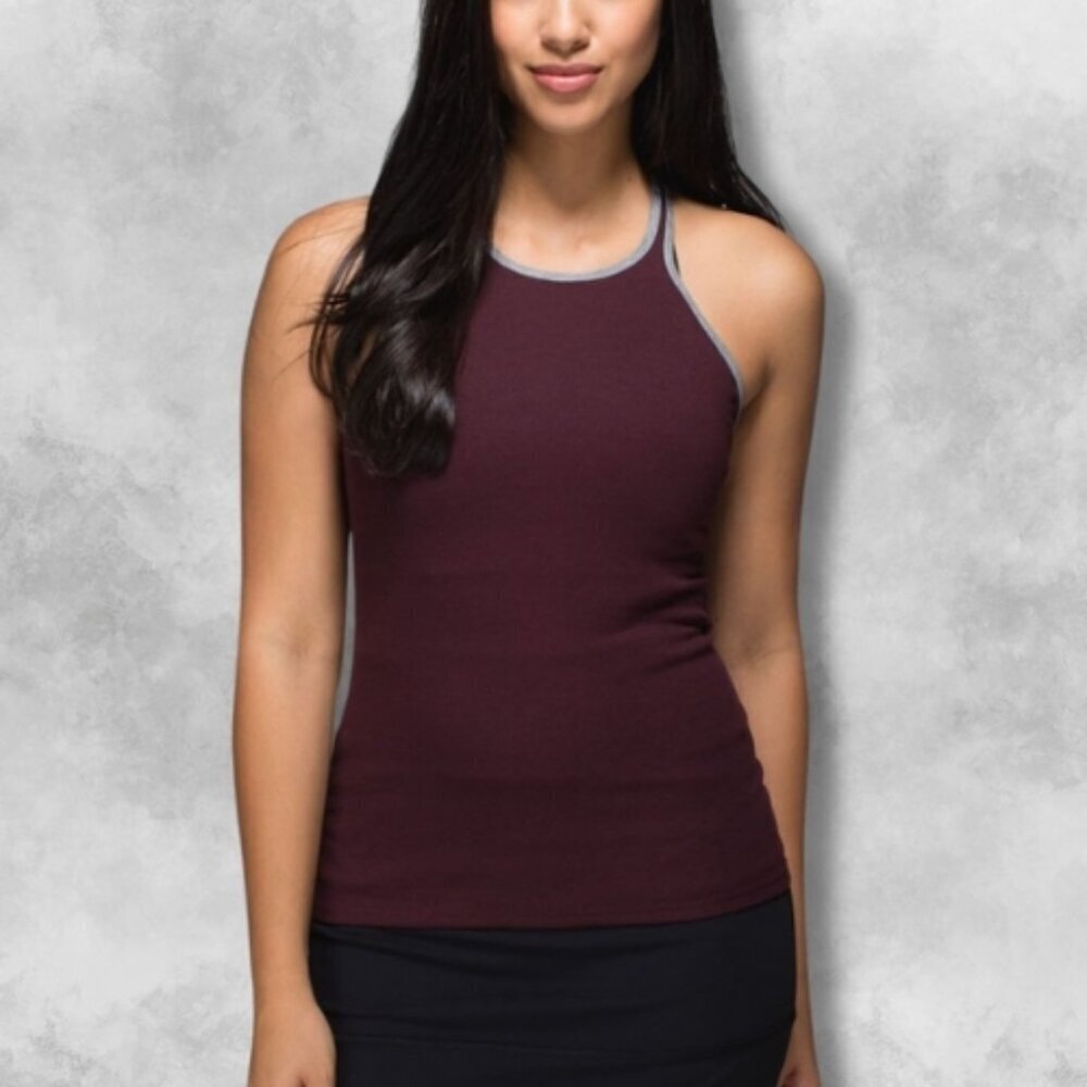 Lululemon Front & Centre Tank Hip Length Slim Fit Open Back Bordeaux Drama W XS